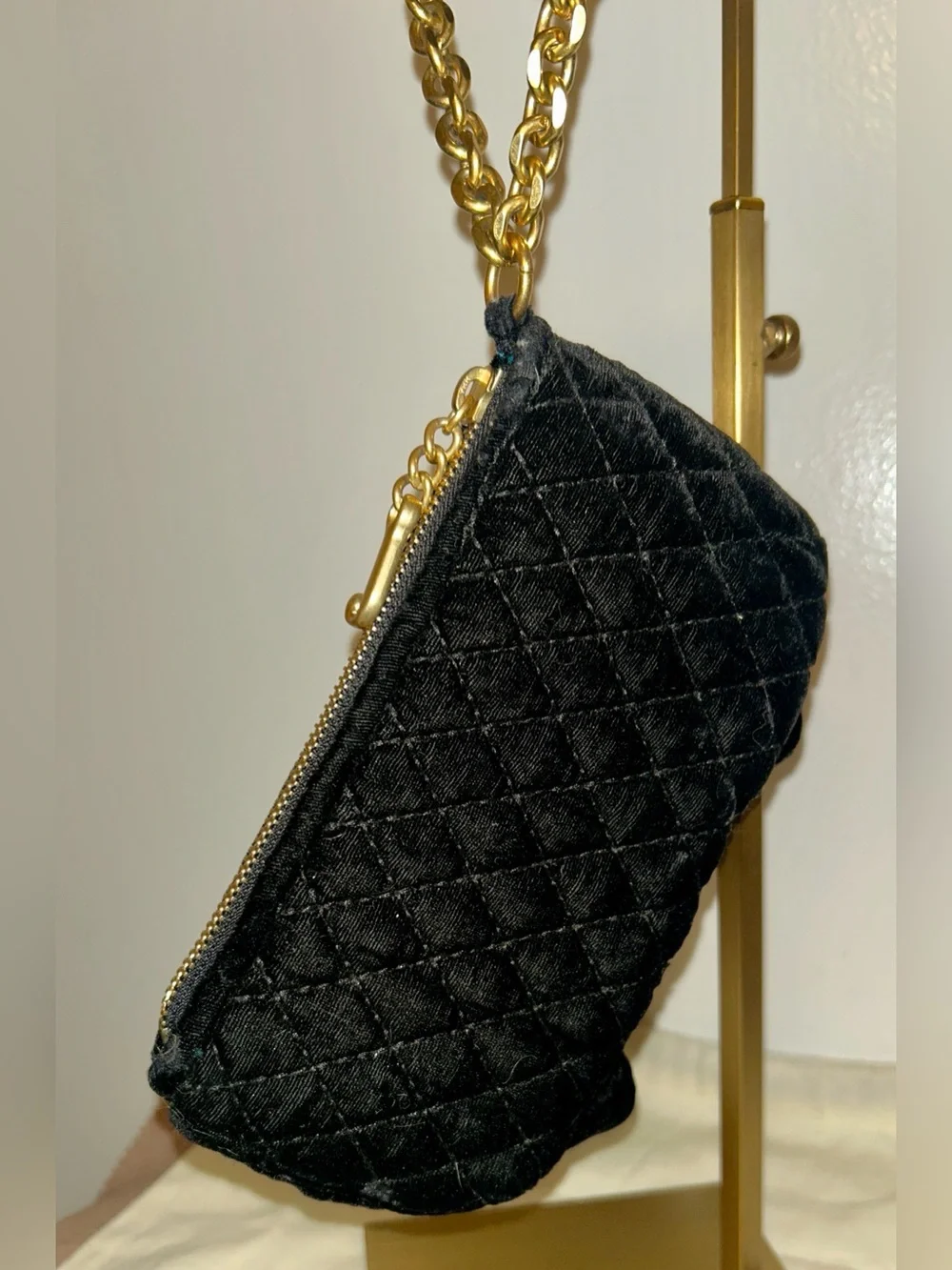 Juicy Couture Rare Y2KVintage Black Plushy Clutch, Gold Brass Chain Wristlet